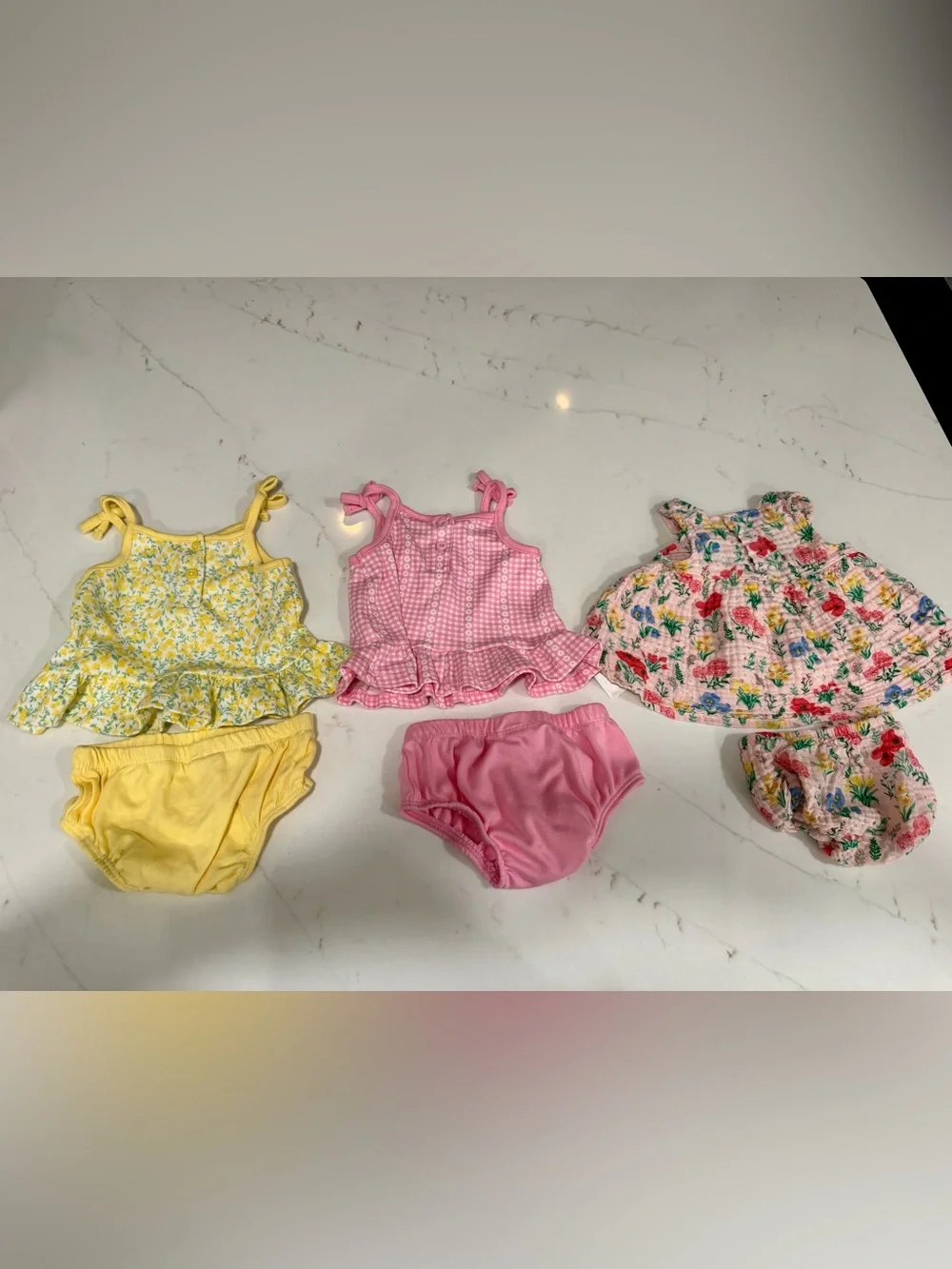 3 Baby Girls Tank Top and Bloomer Sets (3-6 and 6-9). Angel Dear and Little Lass